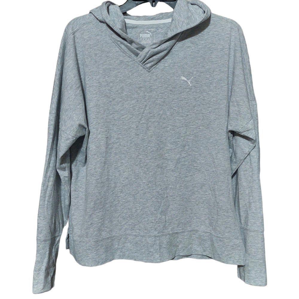 PUMA Dolman Athletic Top, Large, Heather Gray, Long Sleeve, Hoodie, Slight Crop